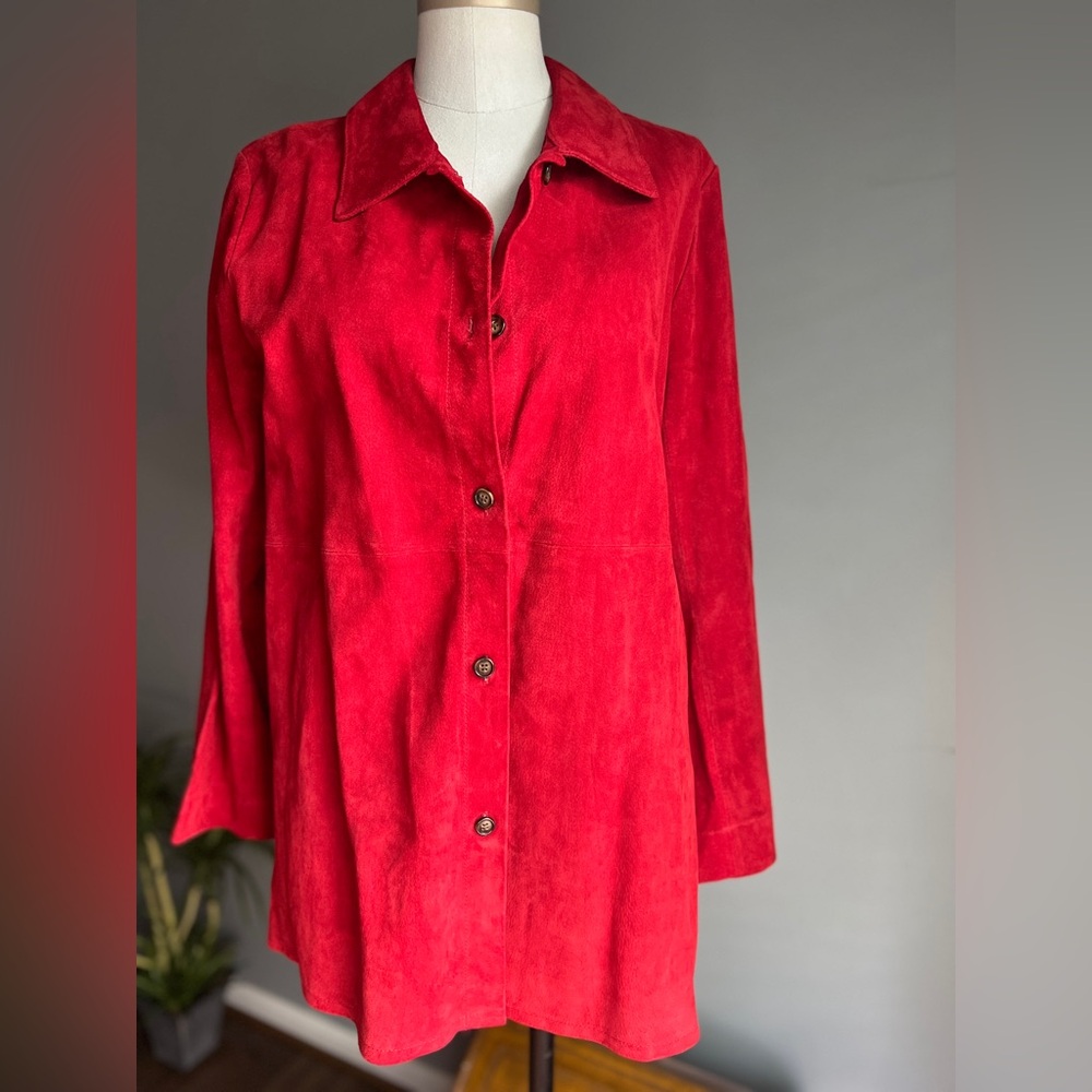 Kim Rogers Sport red leather suede, oversized button up Women's Blazer Jacket